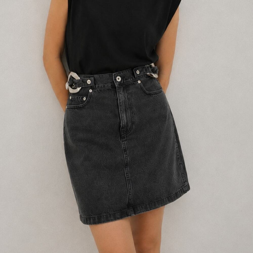 JW Anderson Chain-link Detail Denim Skirt Womens 6 Dark Gray Logo Mini